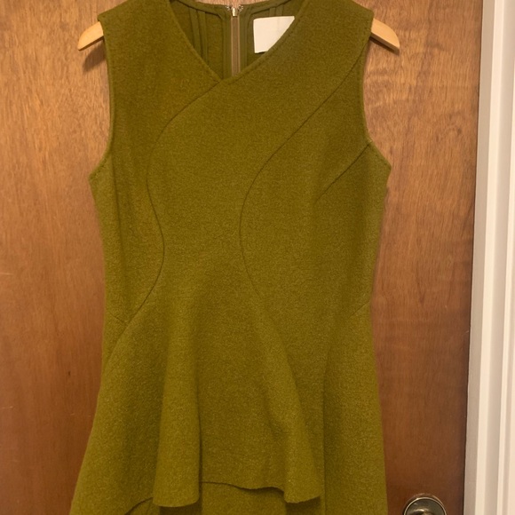 HUGO BOSS Runway wool boucle military green asymmetrical dress - size US 10 - Picture 2 of 13